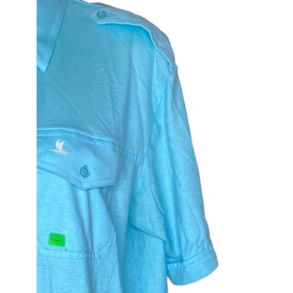 Tori Richards Collar Short Slv Blue Shirt Large STAIN SNAG READ - Picture 12 of 12